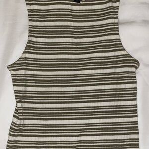 Striped Sleeveless Top - Olive and White